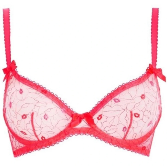 L’Agent Agent Provocateur neon melon bright pink lace mesh‎ bra 32A kisses lips - Picture 1 of 9